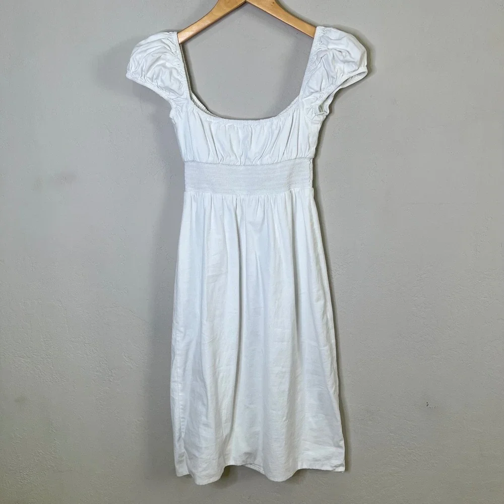Reformation Dress Size 2 White Smocked Waist Organic Cotton Midi Milk Maid - Picture 5 of 11